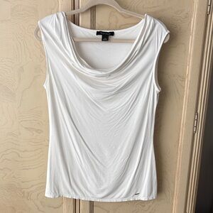 White House Black Market Knit White Drape Neck Blouse